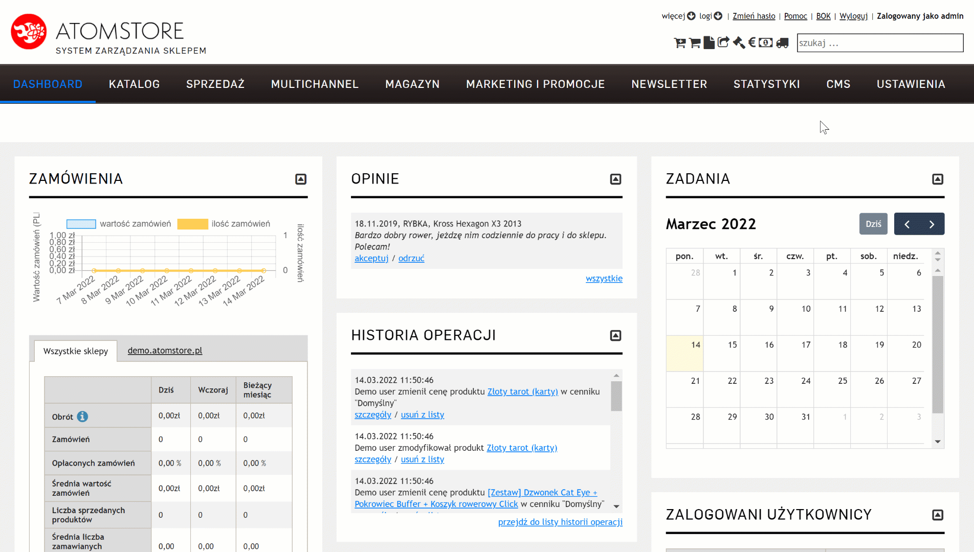 nowy panel administratorski atomstore drag i drop